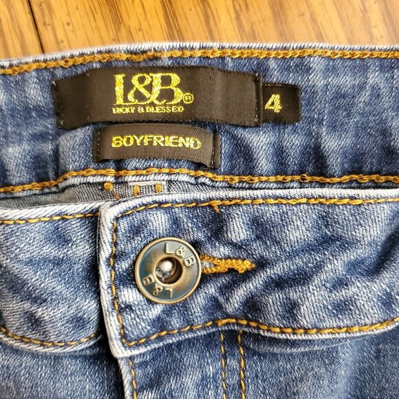 L&B Womens Boyfriend Jeans Size 4 Lucky & Blessed Two-Tone Patchwork Denim - Picture 3 of 12